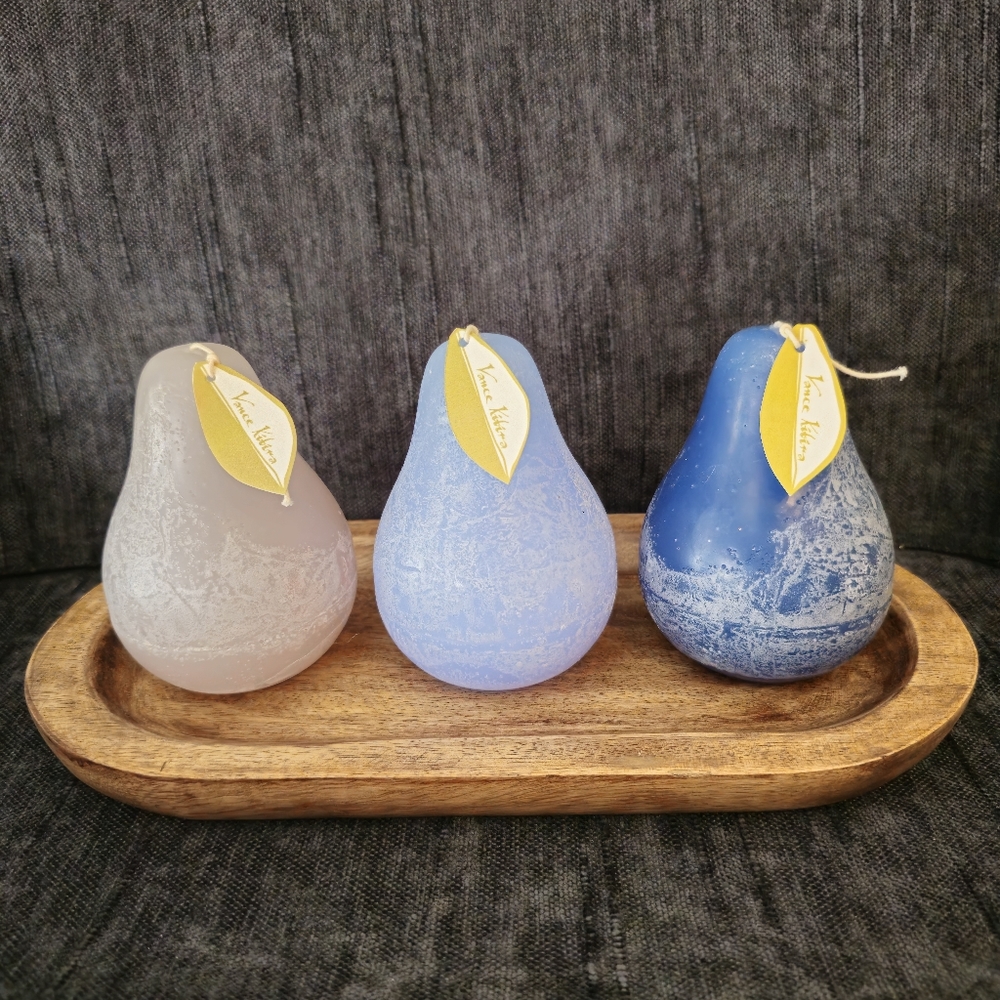Vance Kitira Pear candles with wooden tray